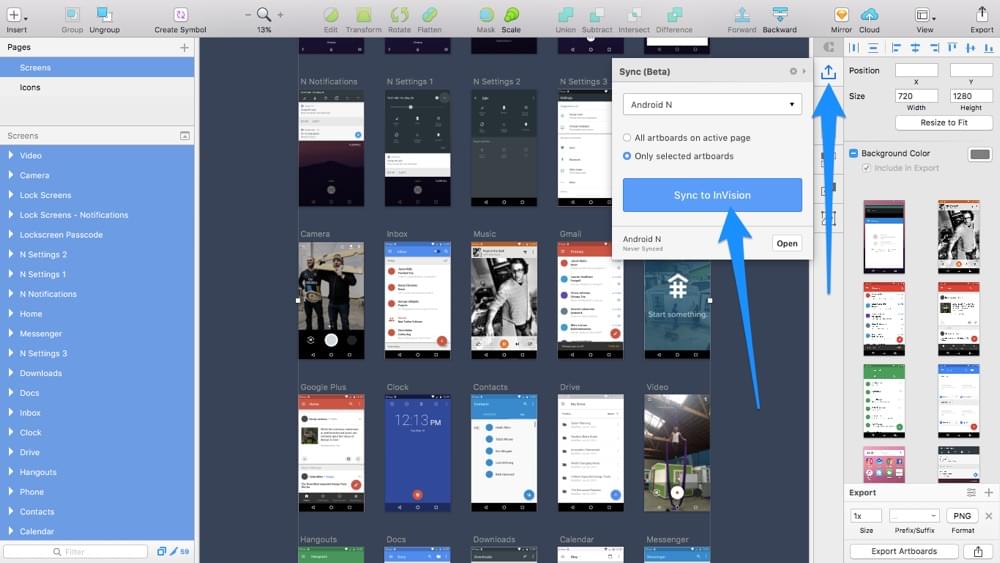 Syncing the design into InVision